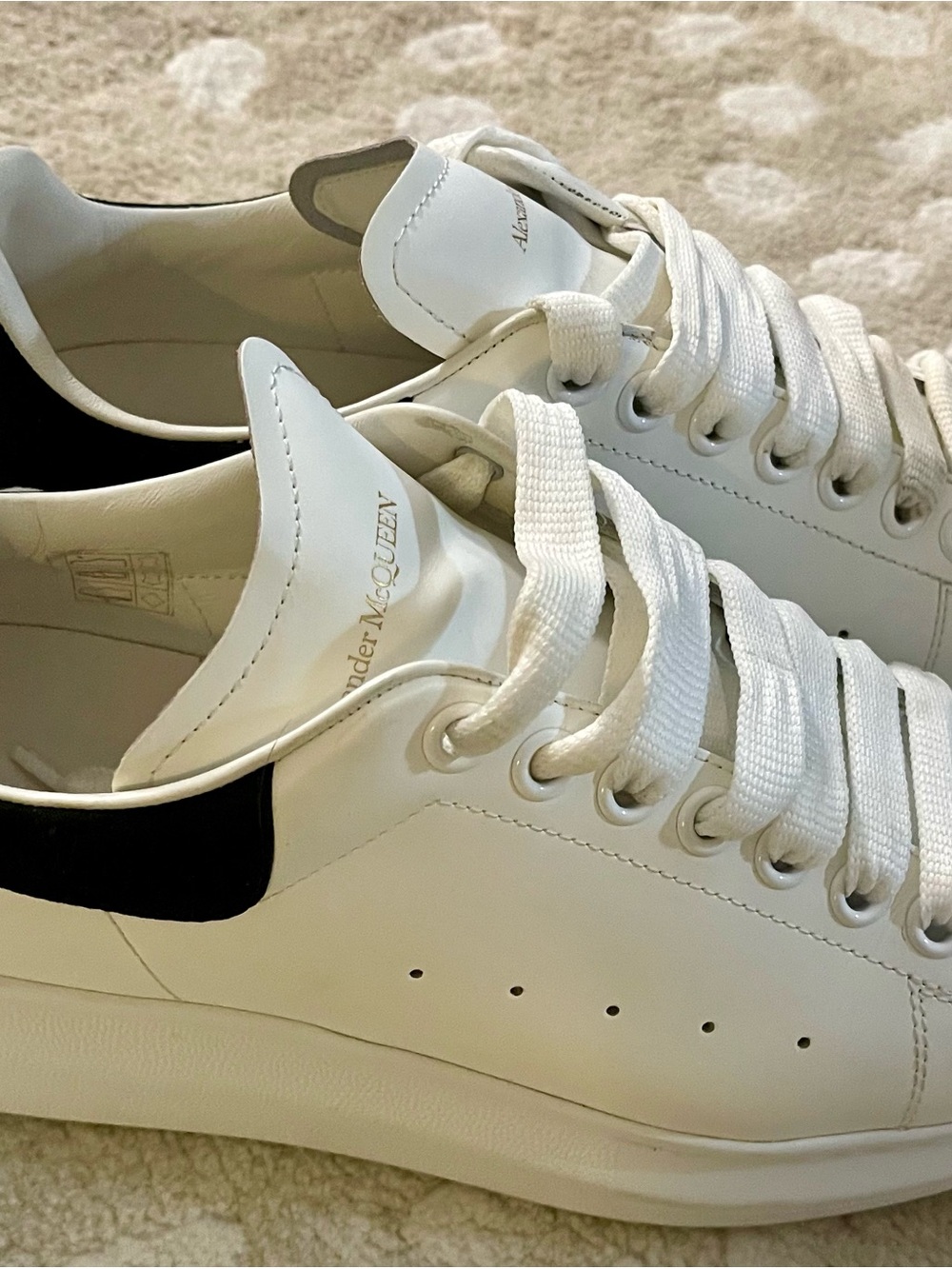 Alexander McQueen Women’s White Leather Sneakers with Black Heel